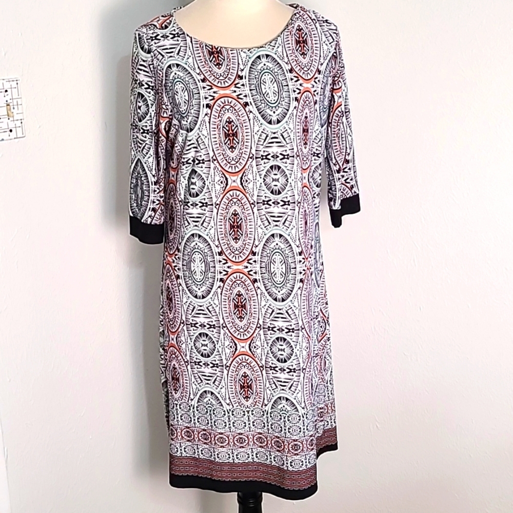 Jaquline Multicolor Patterned Shift Dress, Size Small
